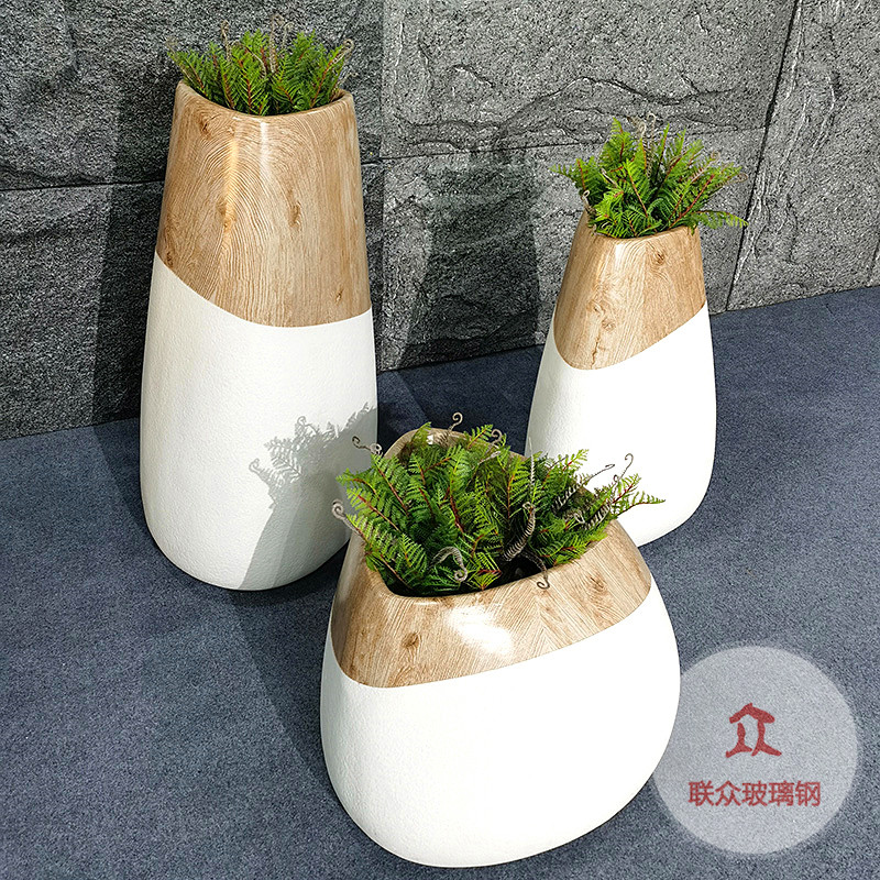 玻璃鋼現(xiàn)代橢圓大花盆戶外花器組合白色田園簡(jiǎn)約輕奢景觀擺件定制