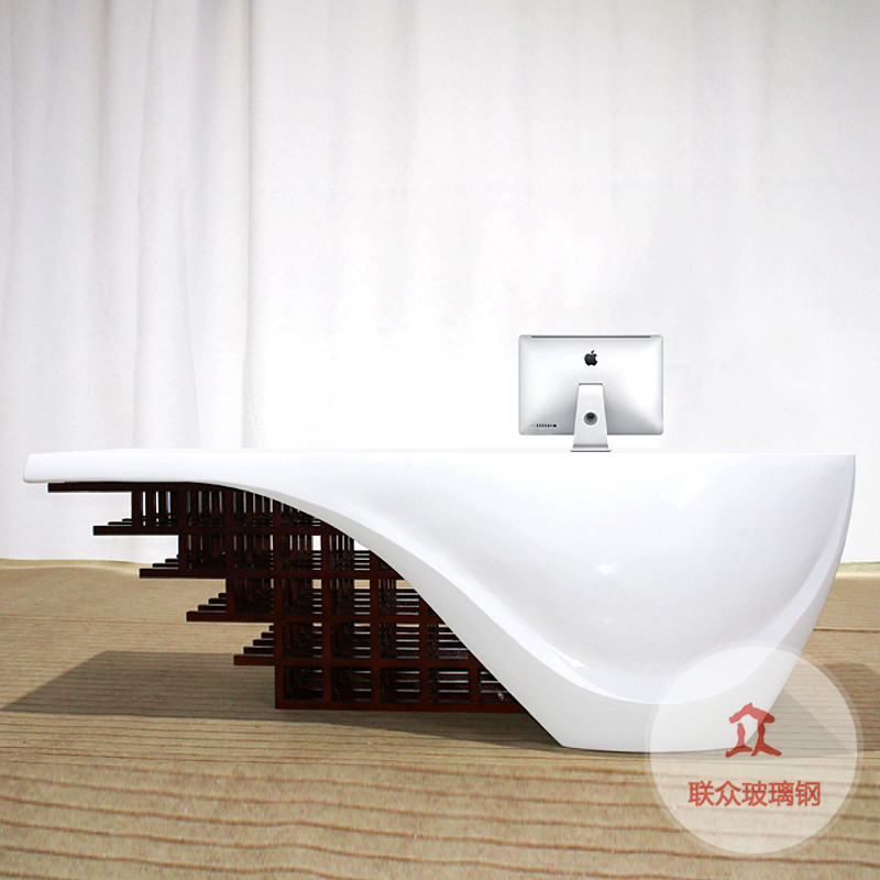公司烤漆前臺(tái)玻璃鋼接待臺(tái)美容院簡(jiǎn)約時(shí)尚異形個(gè)性吧臺(tái)咨詢臺(tái)定制